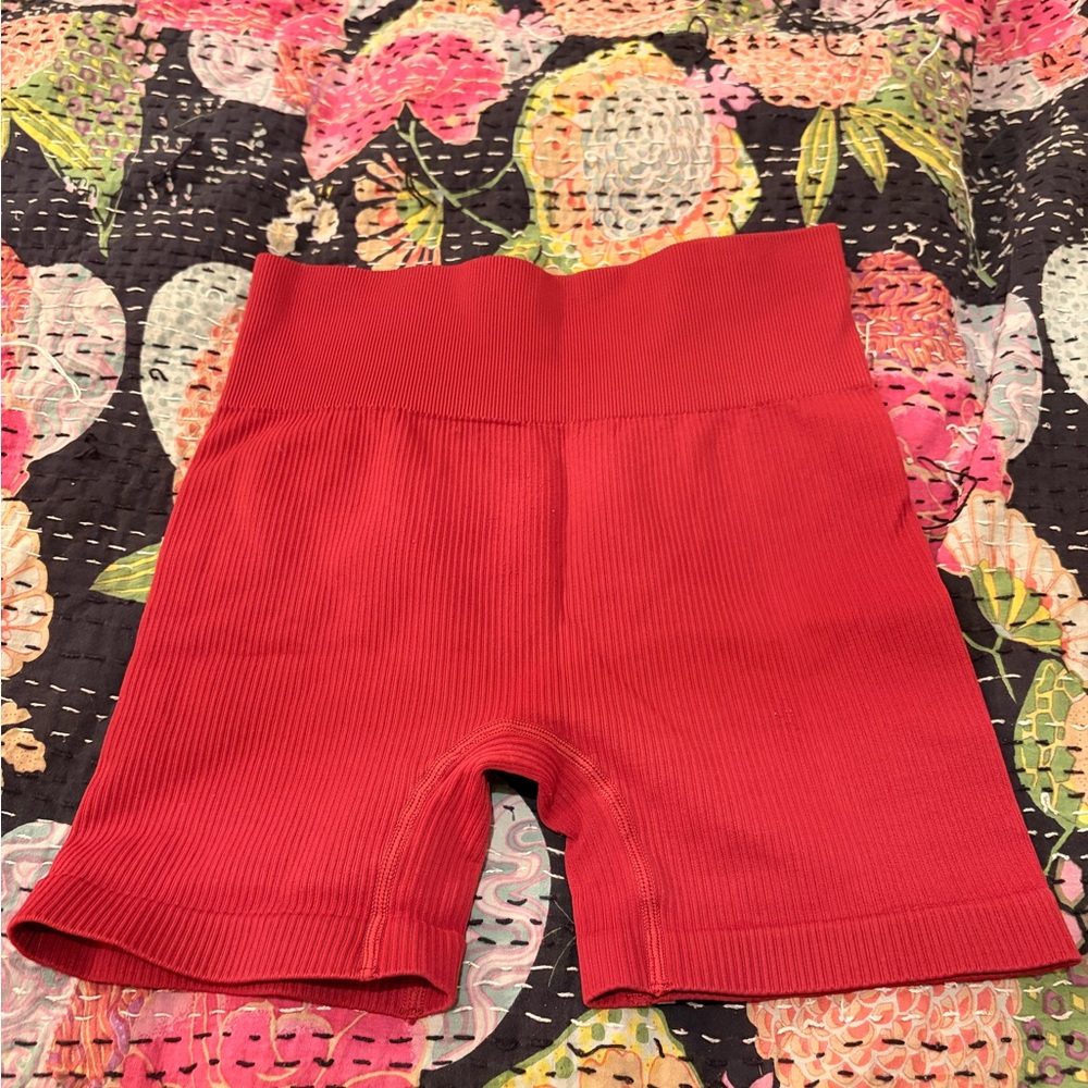 Red Ribbed Shorts